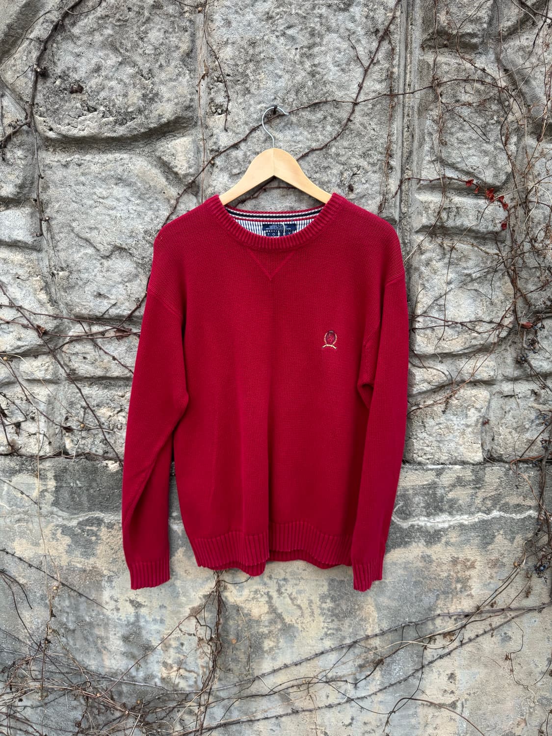 타미힐피거 빈티지 헤비 코튼 자수 로고 니트 레드 m 상품이미지1