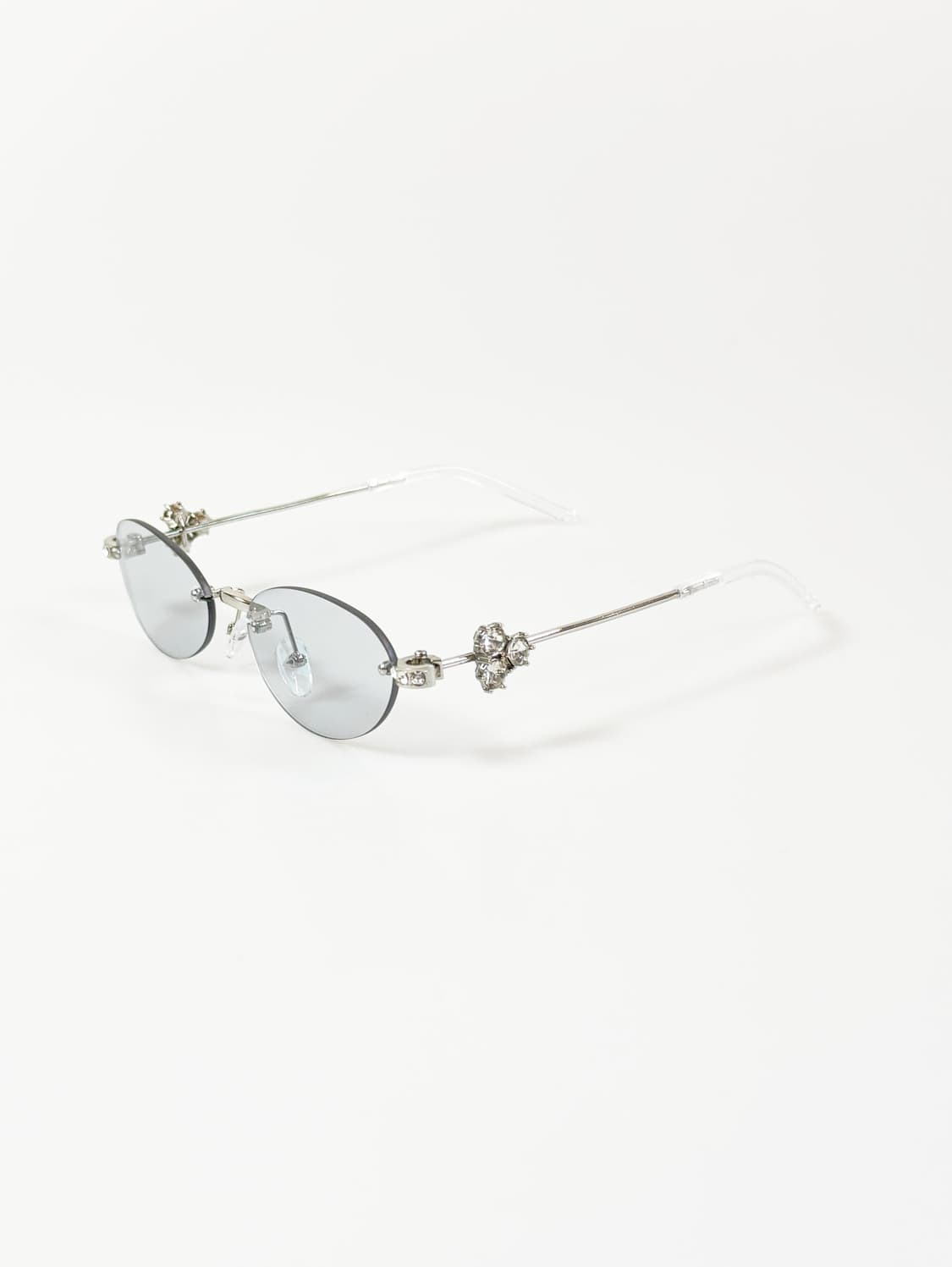 크리스탈 템플 디테일 무테 오벌 메탈 빈티지 선글라스 상품이미지3