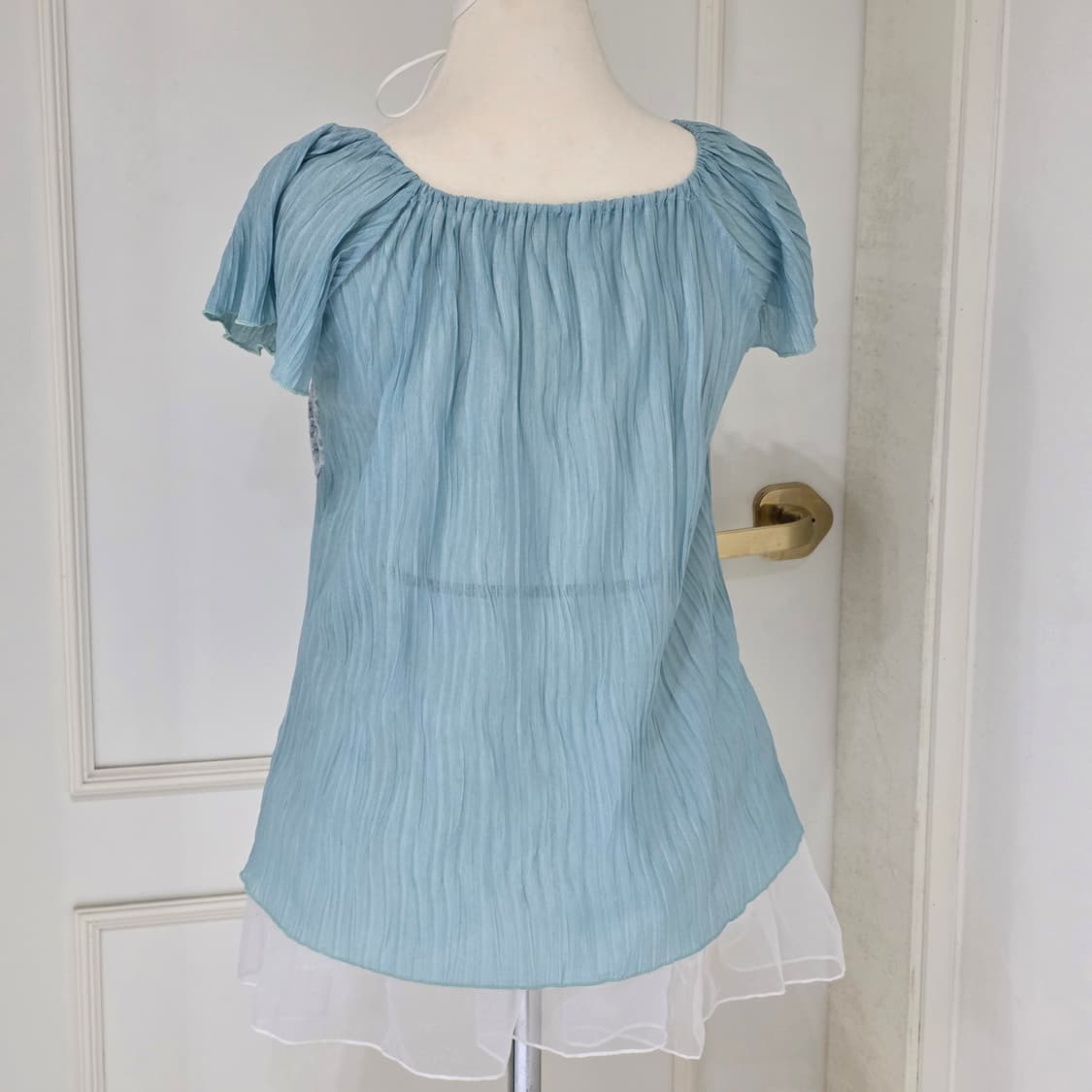 일본빈티지)그린민트 모리걸st 레이스 셔링보헤미안 스모크 캉캉 블라우스 상품이미지3