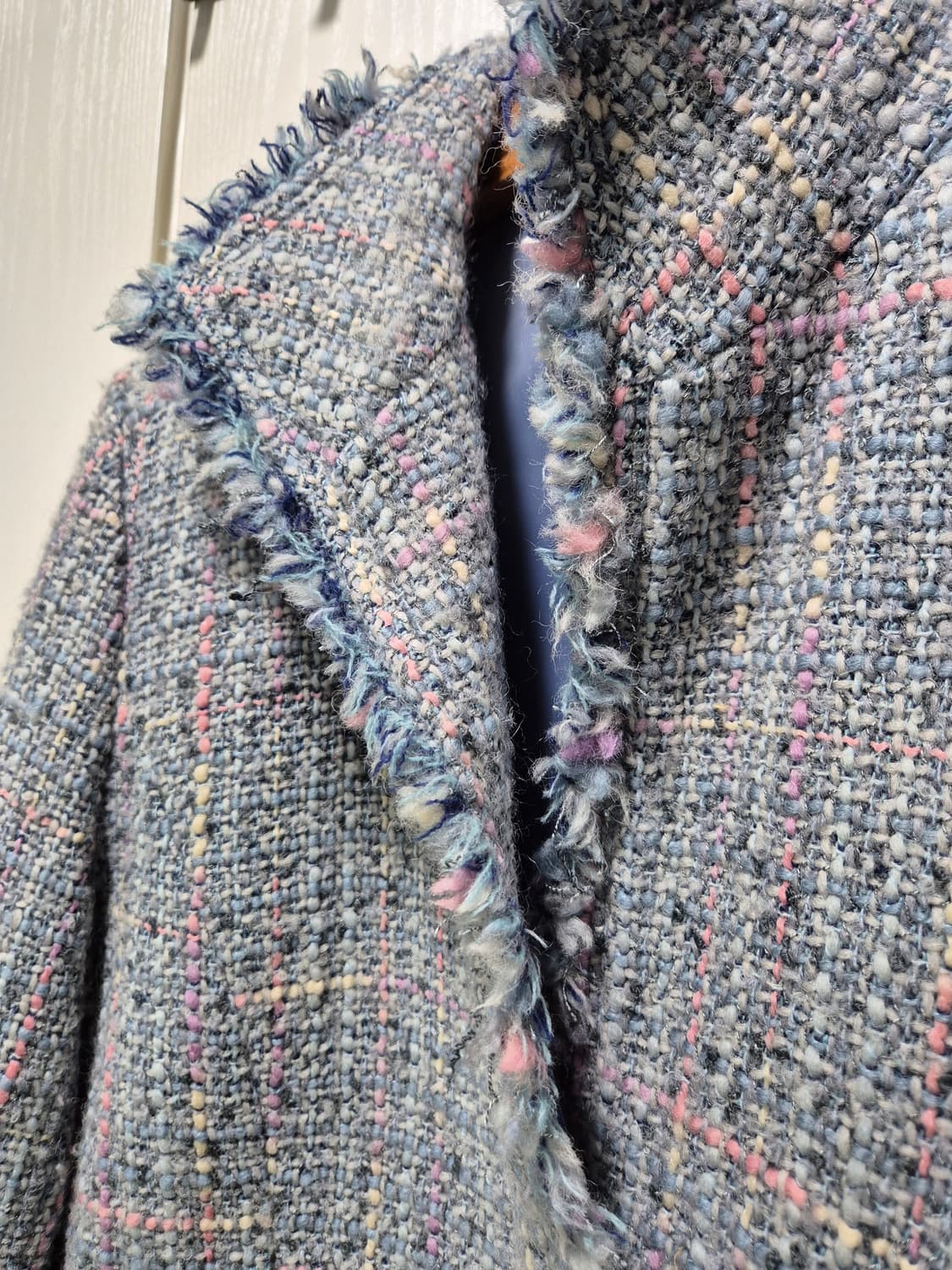 하늘색 트위드 체크 자켓 상품이미지3