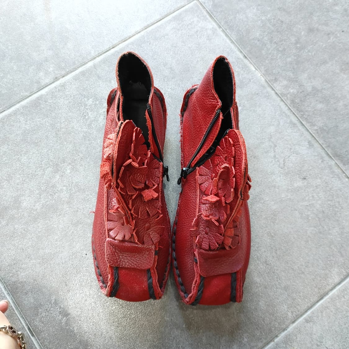 36 NARA 여성 레드 가죽 수공예 슈즈 신발 상품이미지2