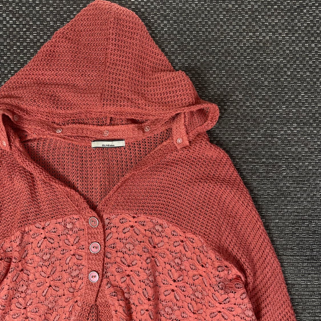 올리브 데 올리브 레이스 프릴 오렌지 니트 숏가디건 상품이미지3