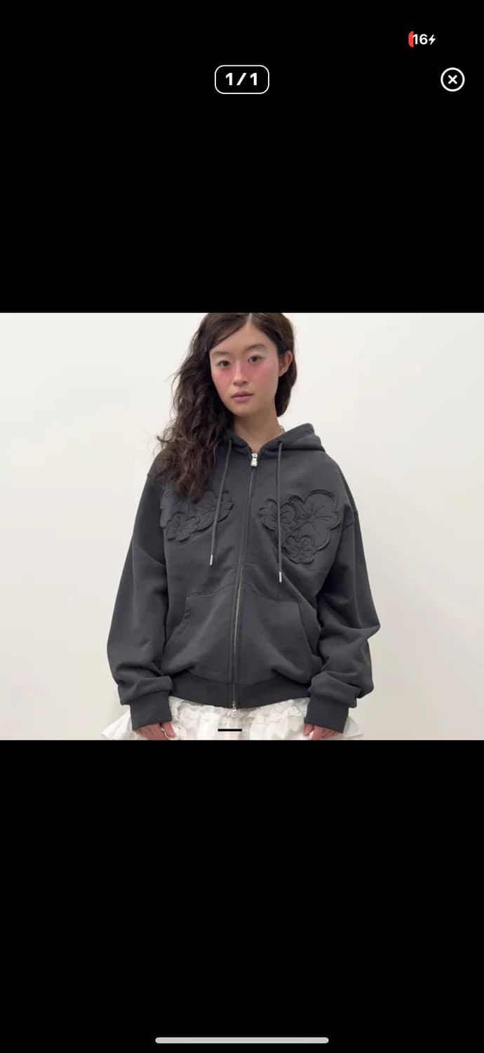 타입서비스 플라워 후드집업 차콜 상품이미지1