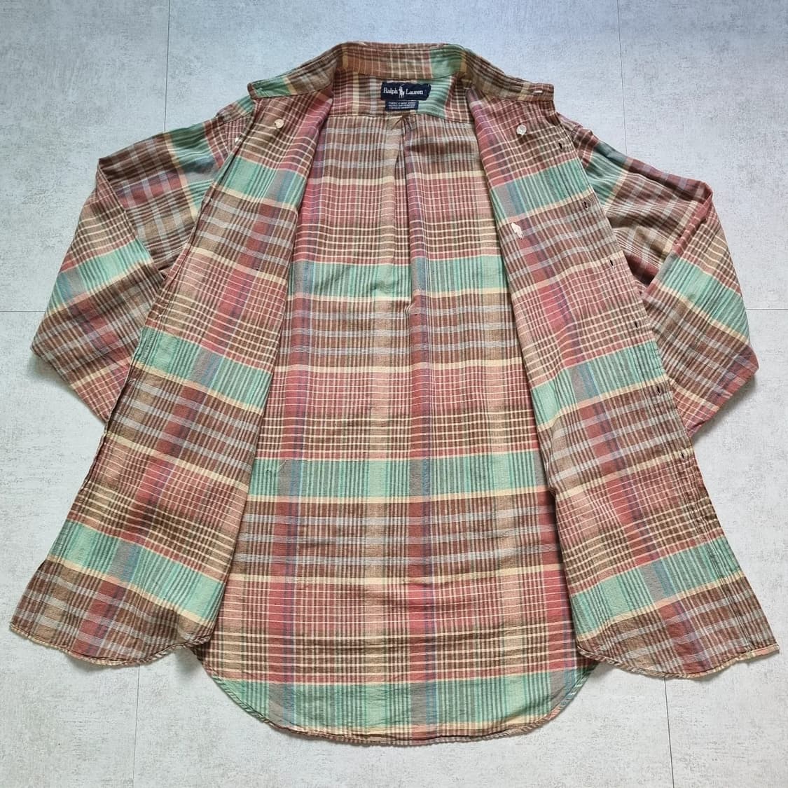 70s USA 폴로 랄프로렌 마드라스 체크 셔츠 L sz 상품이미지7