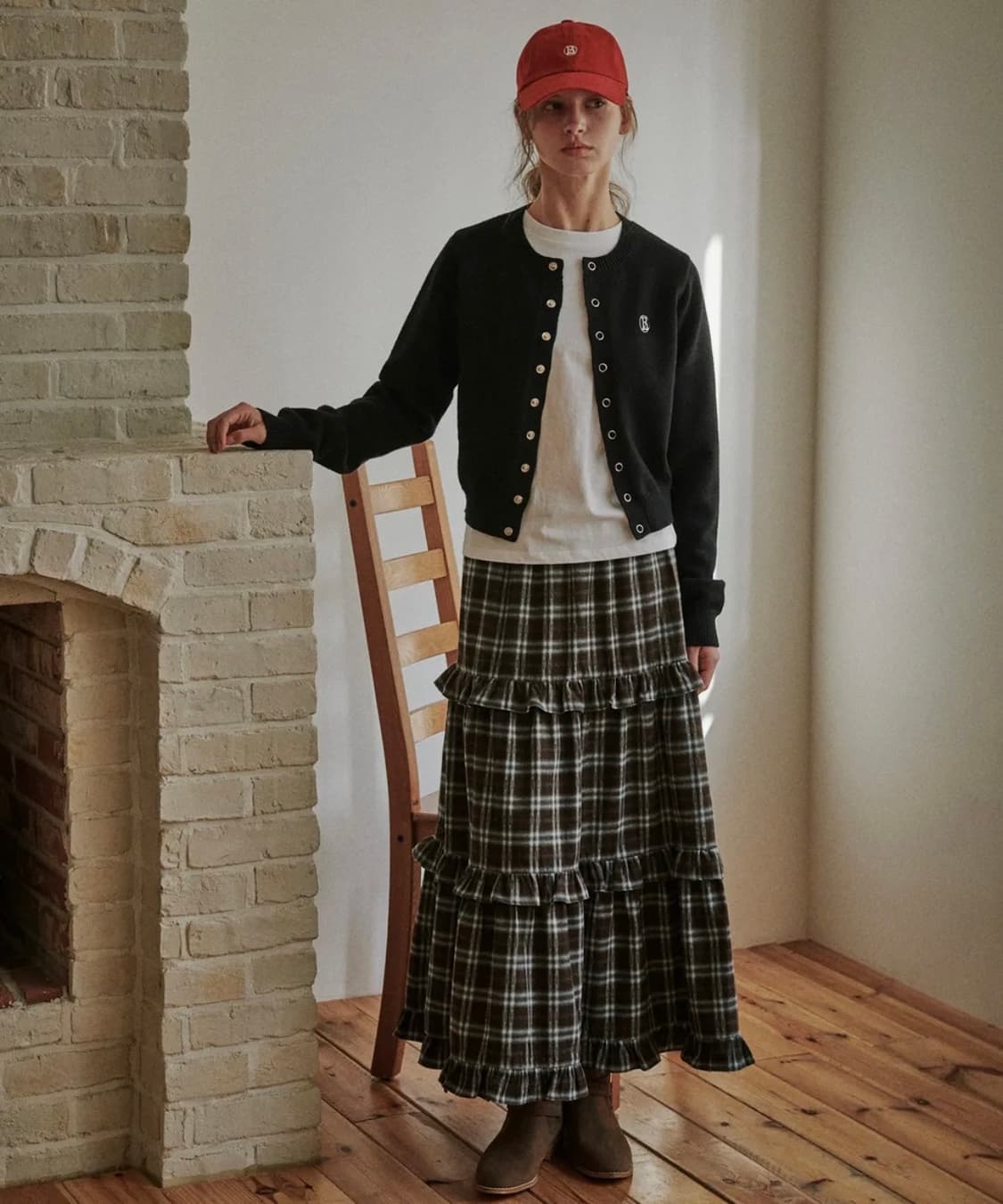 벨로엘 Winter shirring long skirt check BRO 상품이미지2