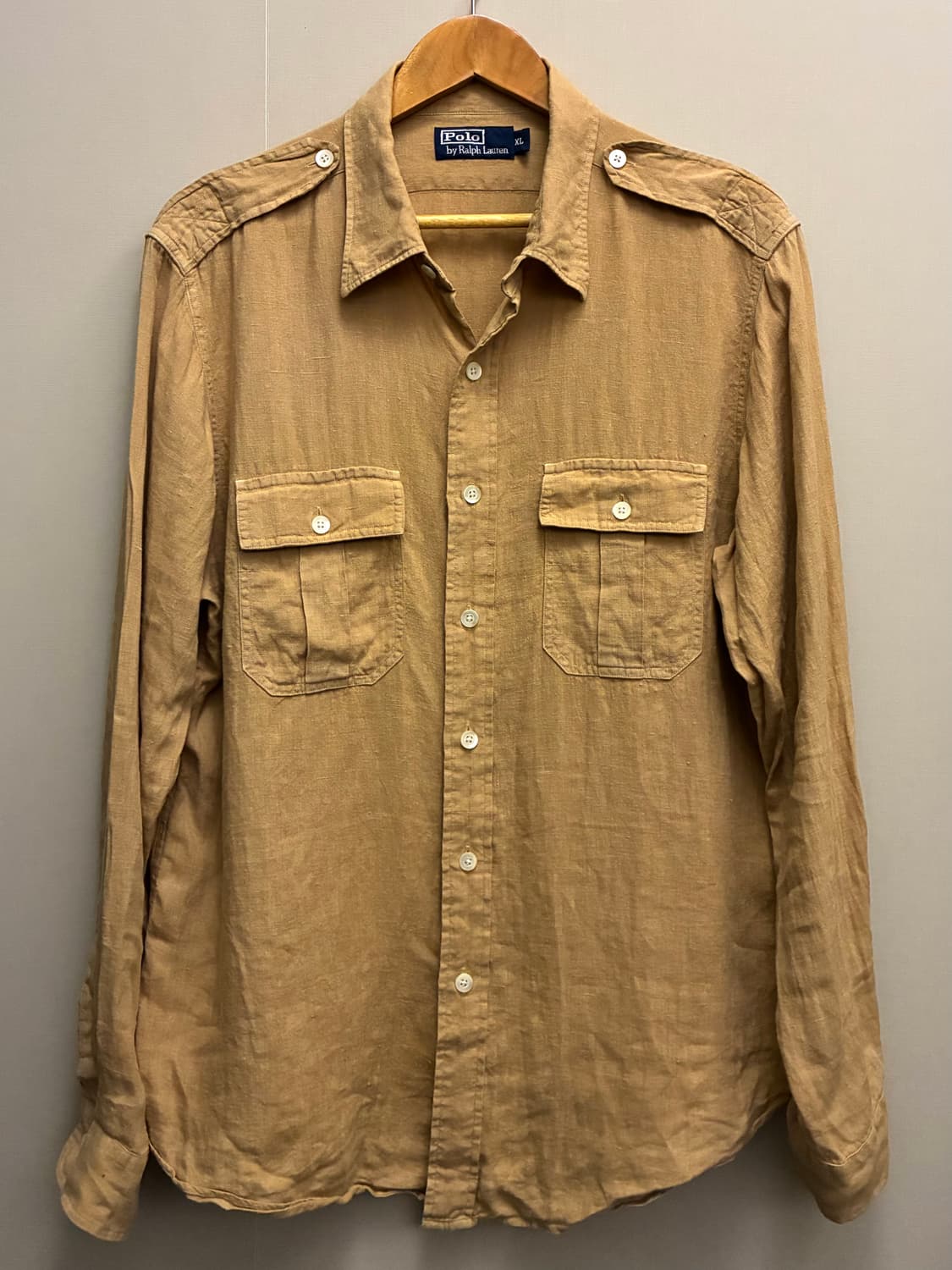 (XL)00s 폴로랄프로렌 투포켓 밀리터리 리넨셔츠 베이지 린넨 상품이미지1