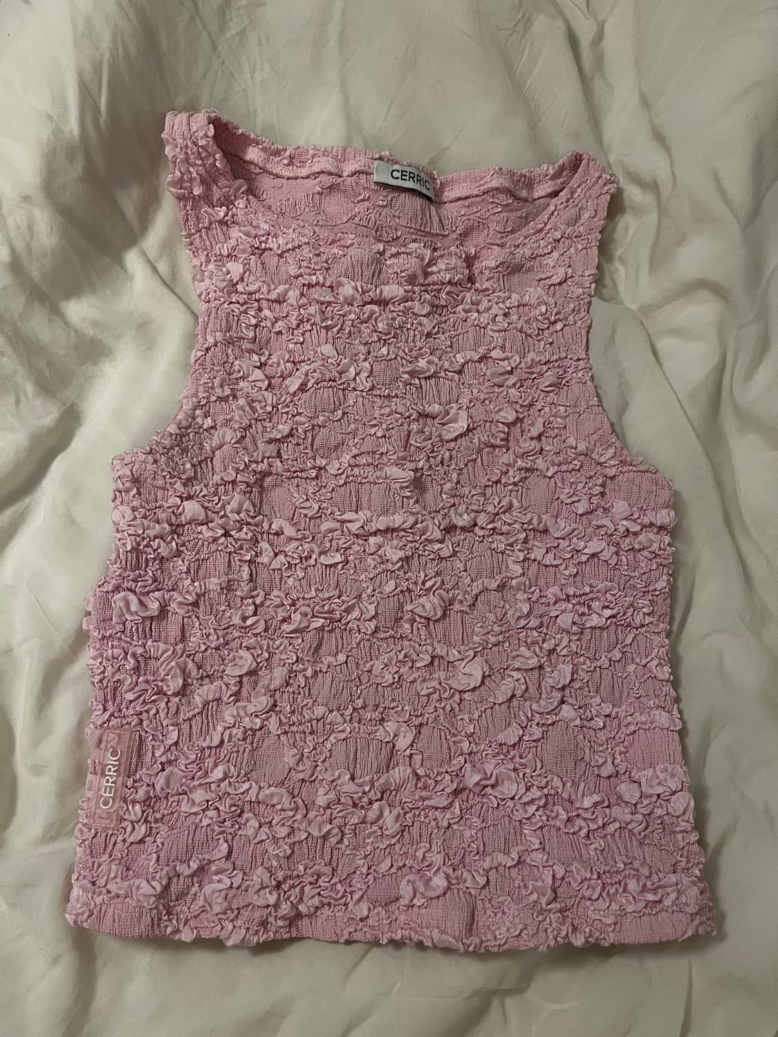 세릭 레이스 보트넥 슬리브리스 핑크 상품이미지2