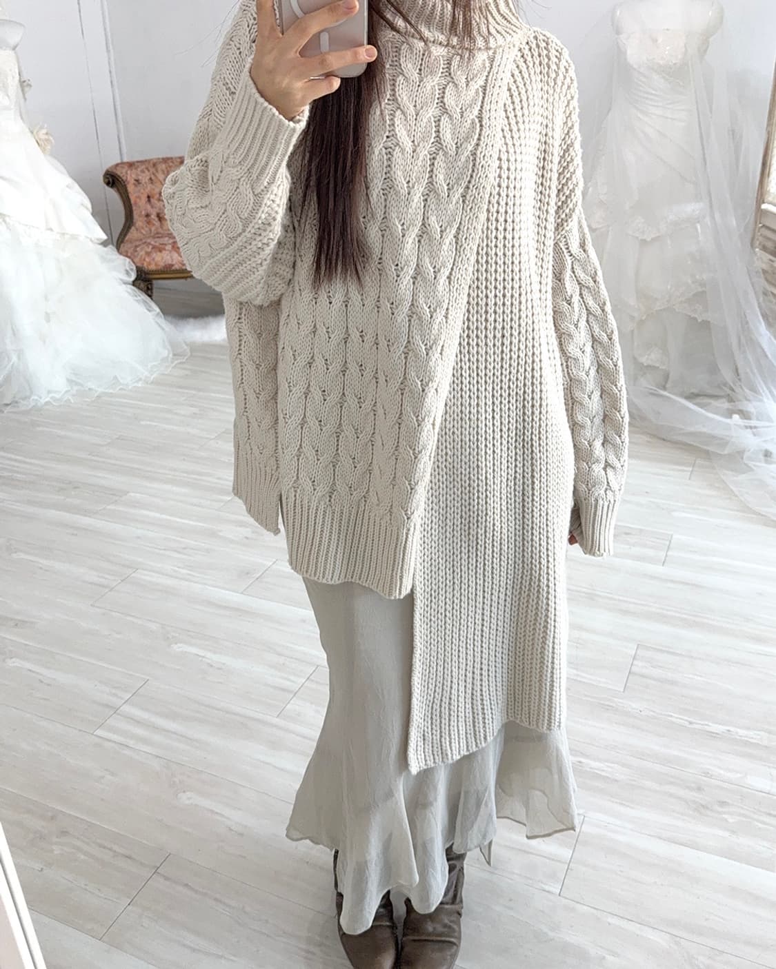 Cosy Mute oatmeal unique knit top 상품이미지2