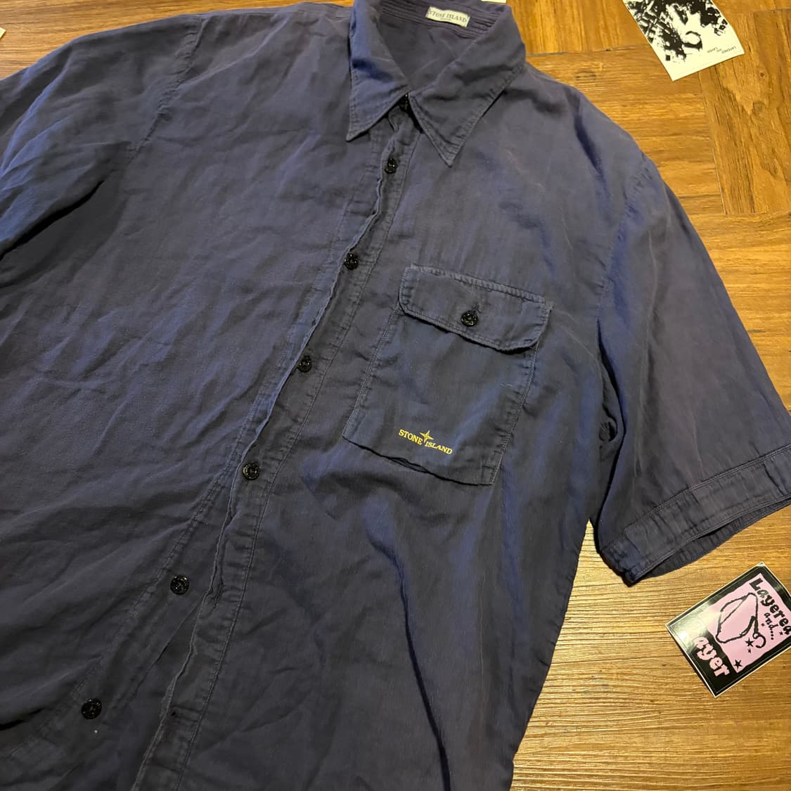 90s Stone island 가먼트 다이드 반팔 셔츠 상품이미지3
