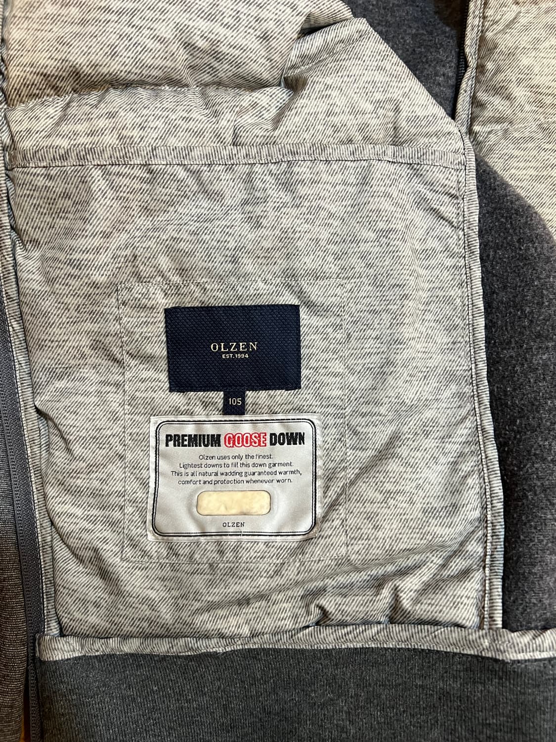 올젠 남성 그레이 구스다운 경량패딩점퍼
 상품이미지5