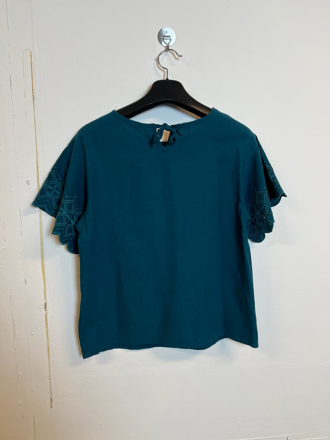 T092 SAMANSA MOS2 딥그린 스캘럽 레이스 슬리브 블라우스 F 상품이미지2