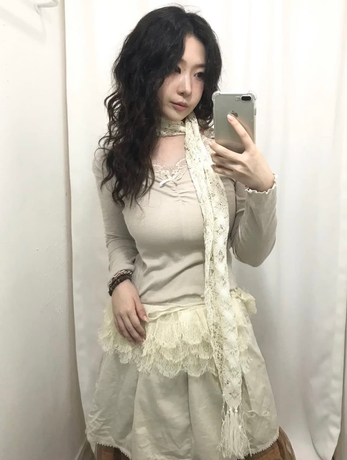 빈티지 롱슬리브 스커트 스카프 세트 레이스 모리 스윙잉서울 상품이미지2