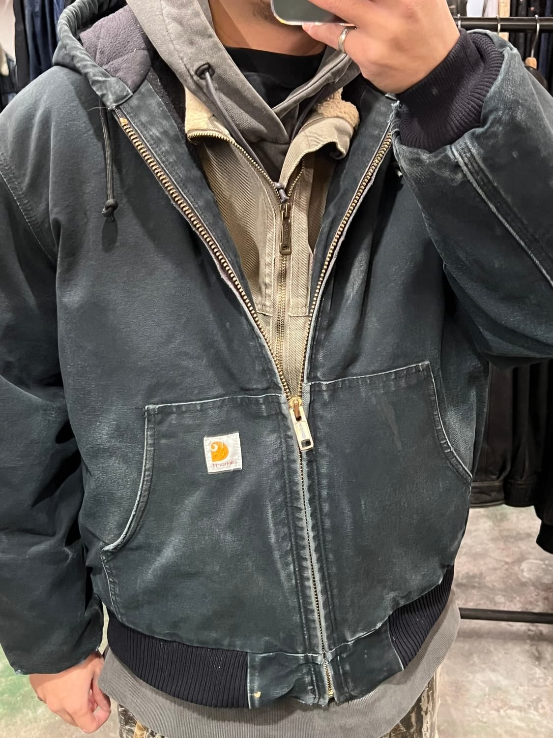 00's [L] 칼하트 J140 BLK 액티브 자켓 블랙 후드 워크자켓 상품이미지4