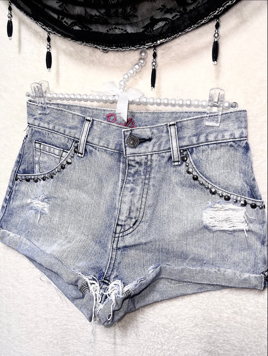 바비 오네갸루 y2k 와투케 00 키치 펑크 스터드찡 데님숏팬츠 청반바지 상품이미지3