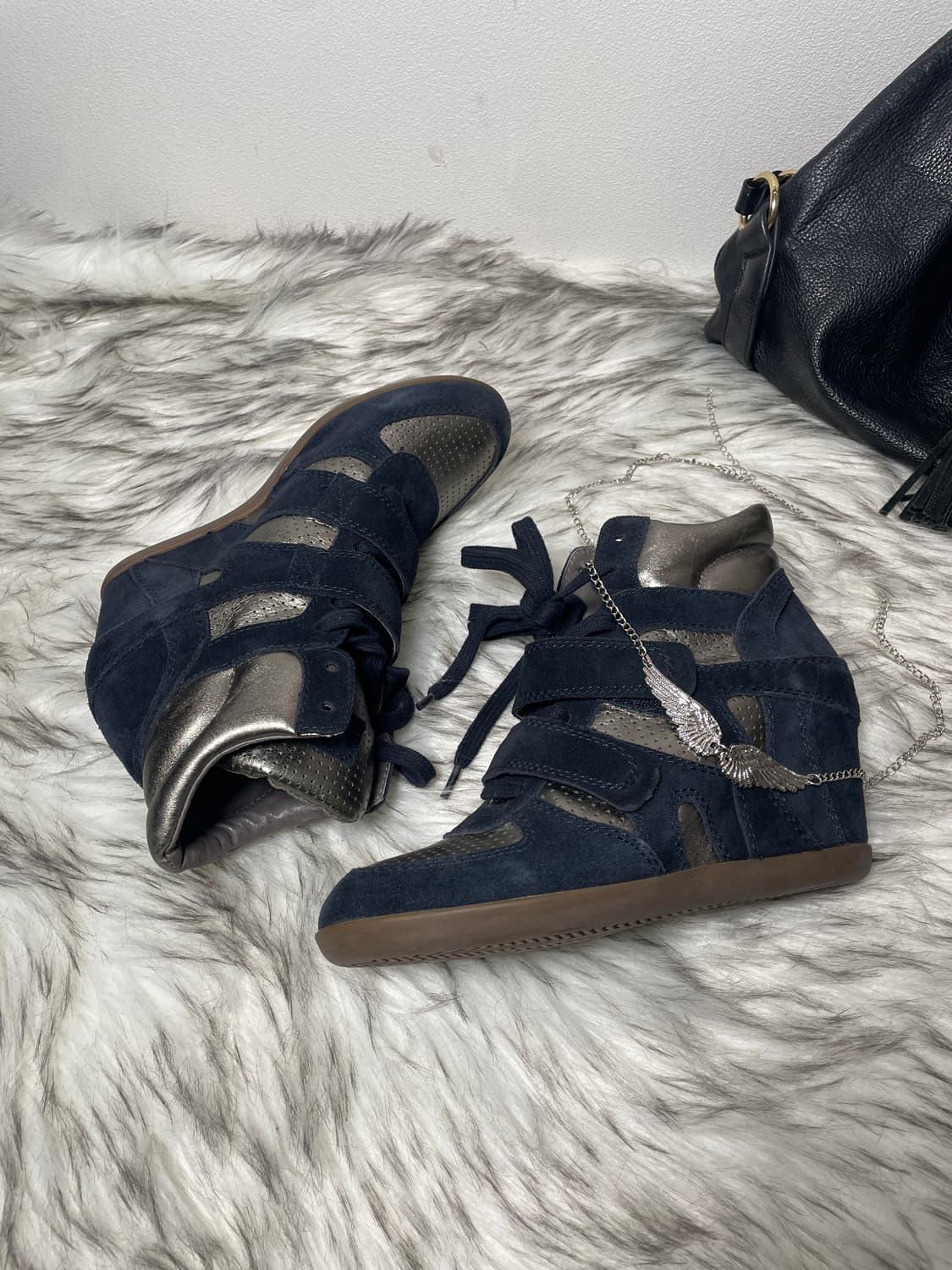 Ash 아쉬 골드 네이비 메탈릭 보위 웨지힐 스니커즈 상품이미지3