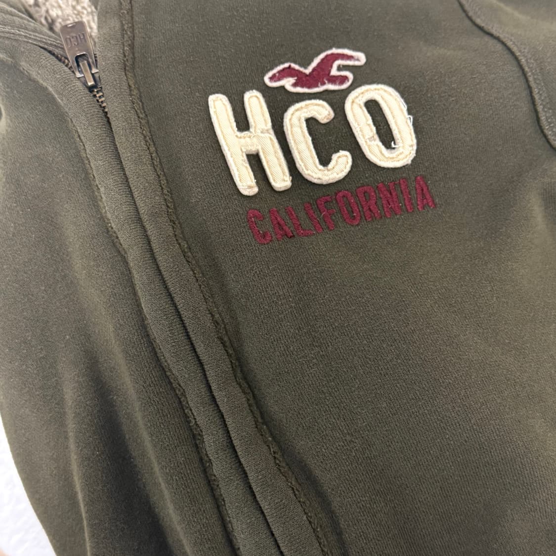 홀리스터 빈티지 카키 보아털 후드집업 상품이미지5