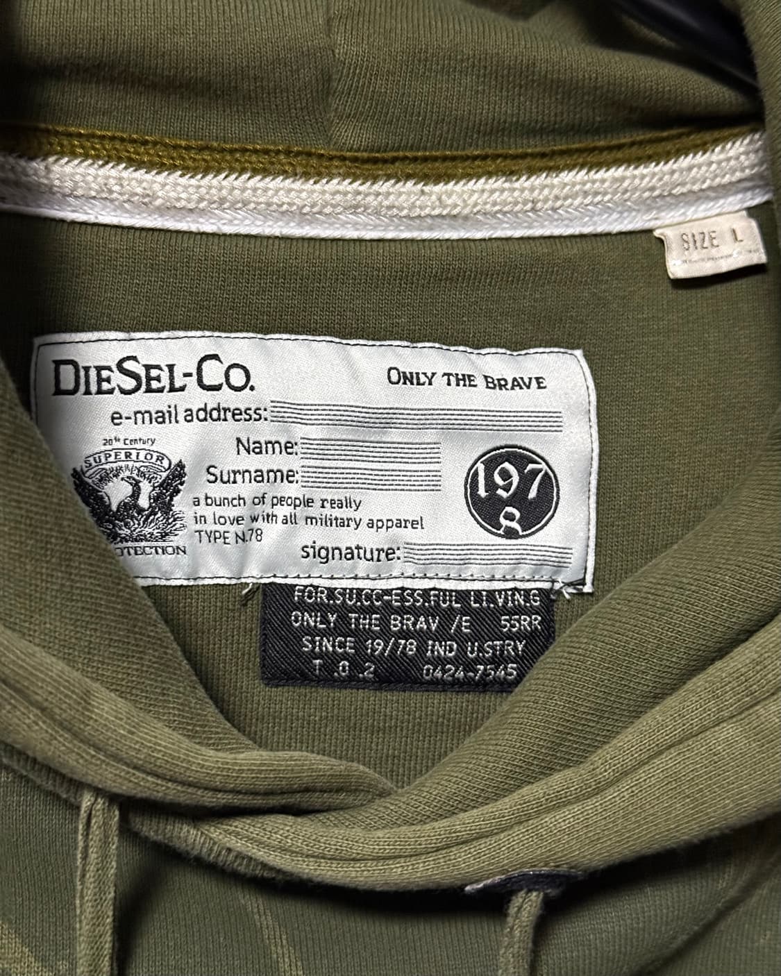 디젤 카키 브레이브맨 프린팅 스웻 여성 후드 고스 펑크 락 L 100 상품이미지7