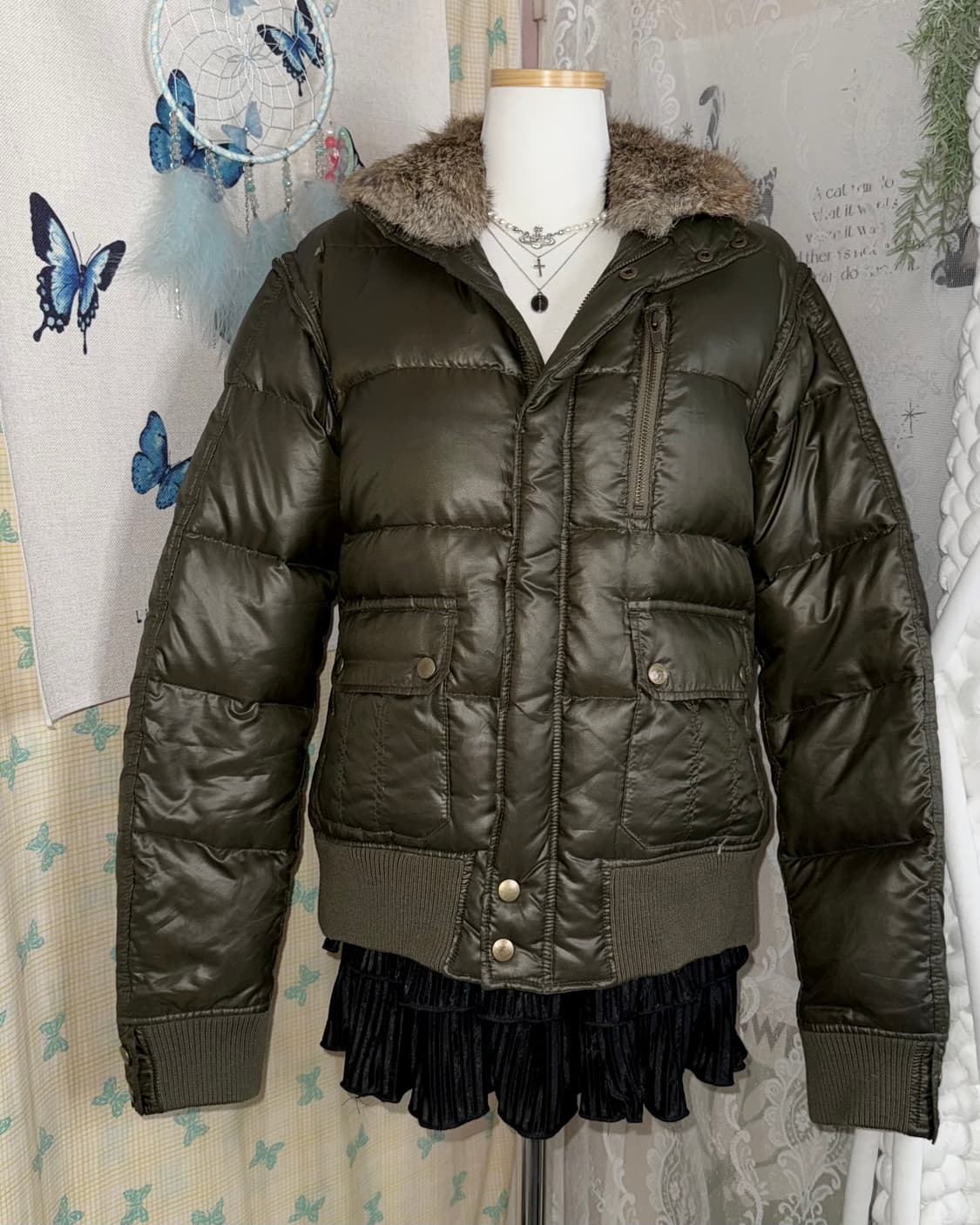 카키 레빗 퍼 다운 패딩 자켓 상품이미지7