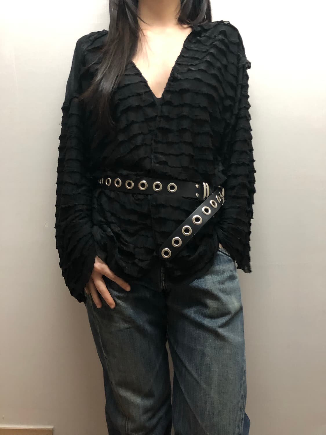 빈티지 블랙 프릴 가디건 상품이미지3