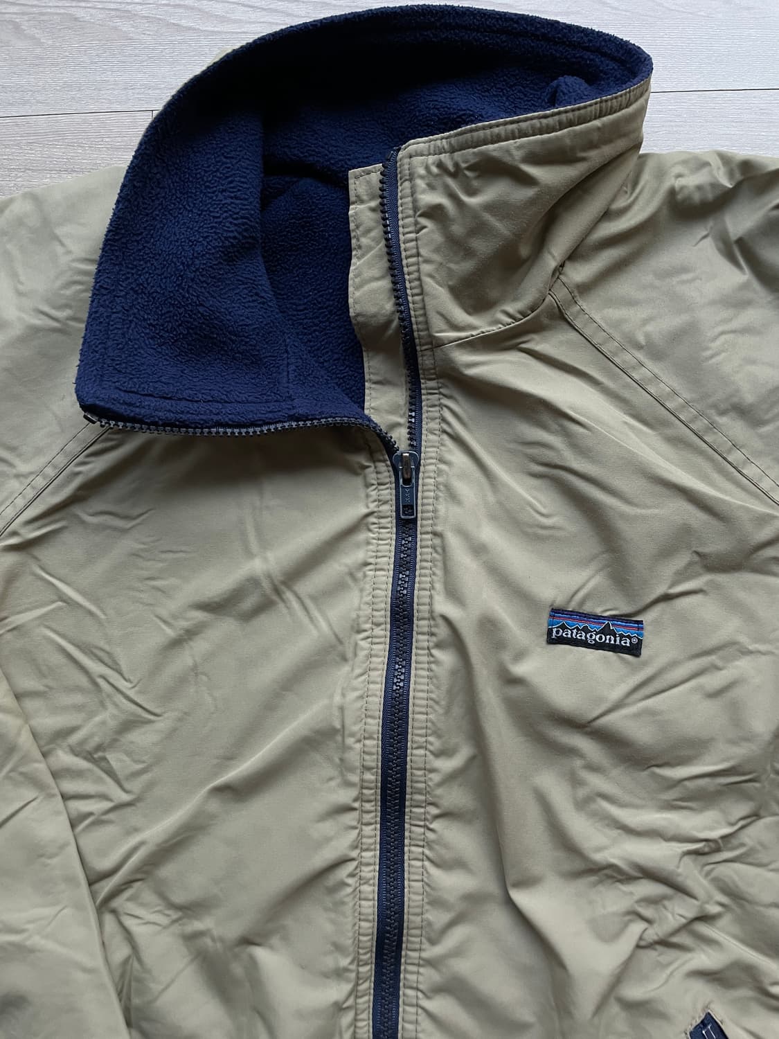 80s 파타고니아 쉘드 신칠라 베이지 네이비 봄버 자켓 rare usa 상품이미지4