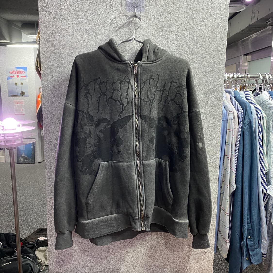 빈티지 y2k 엔젤 그래픽 워시드 다크그레이 후드집업 B4223  상품이미지2