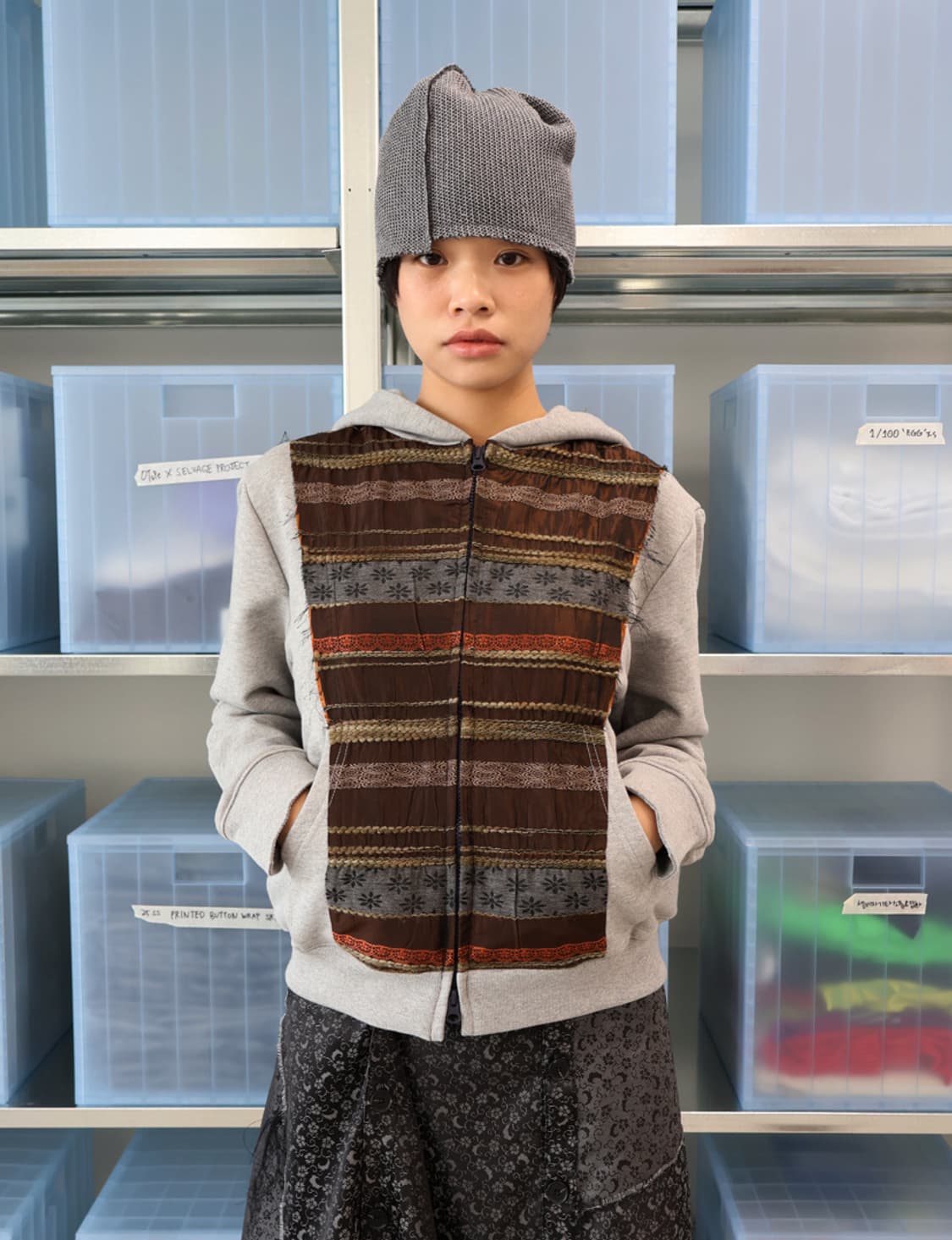 0tape FABRIC BLOCK HOODED ZIP-UP 상품이미지1