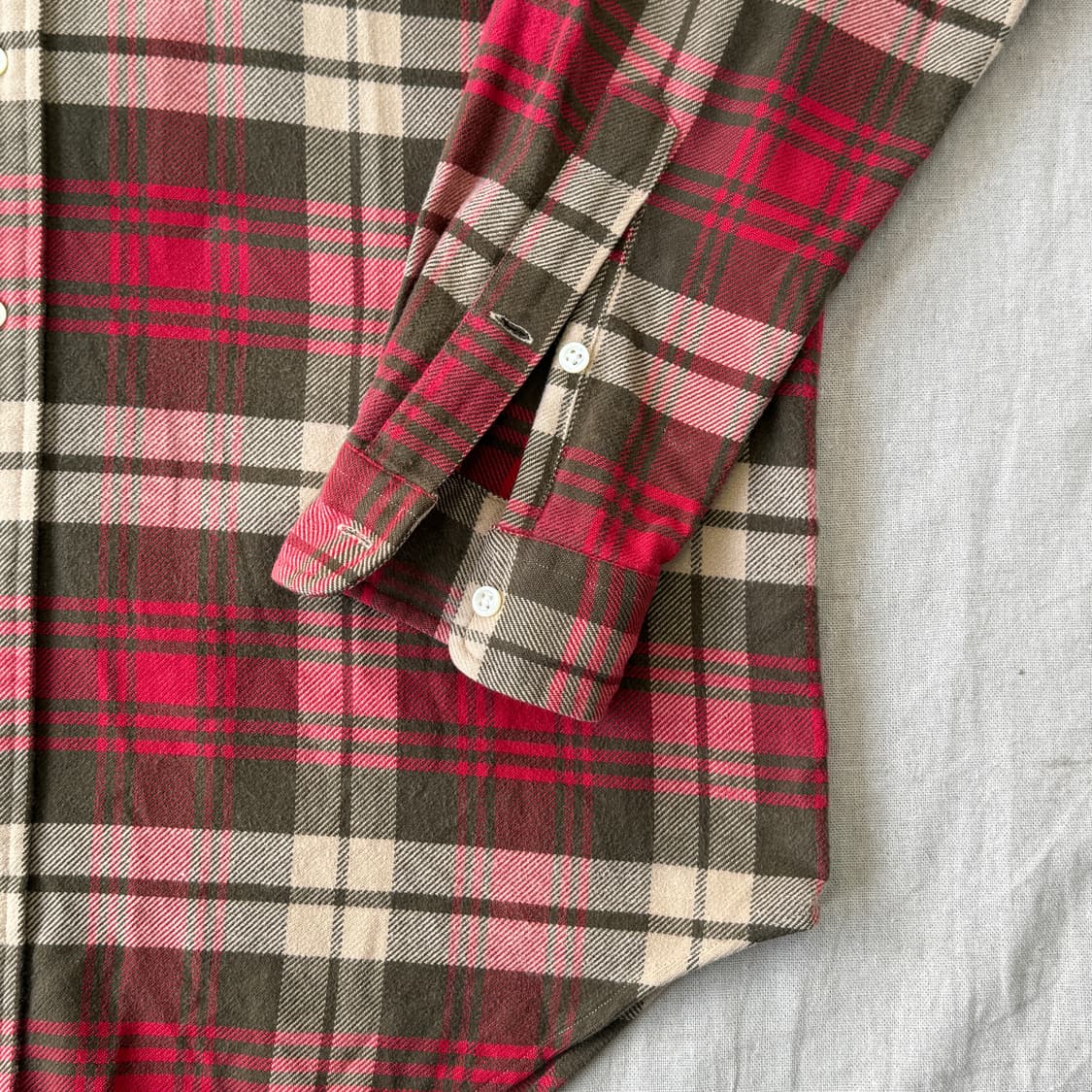 폴로랄프로렌 빈티지 레드베이지 두툼 체크셔츠 M(105) 상품이미지3