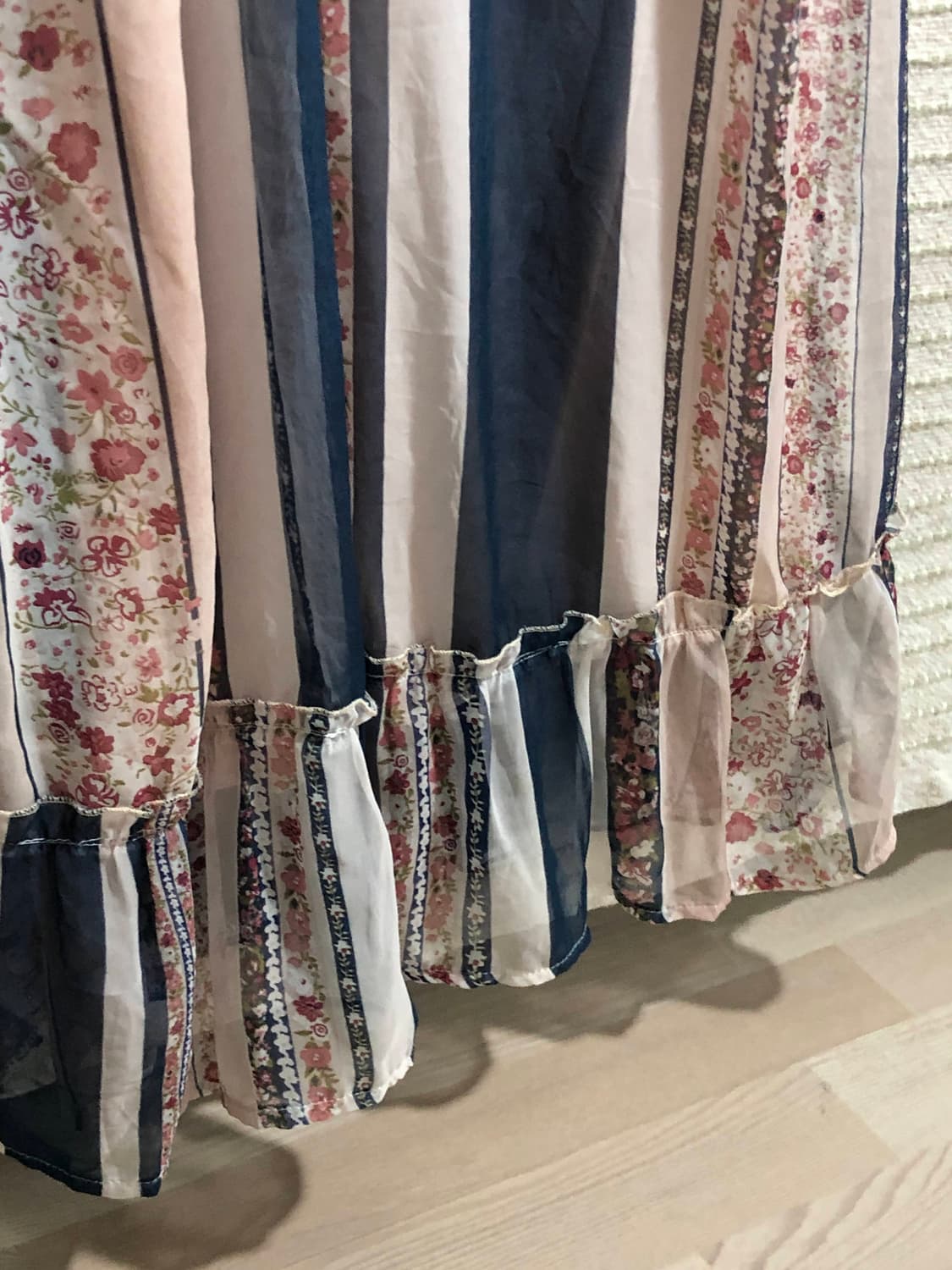 빈티지 블루 핑크 플라워 패턴 쉬폰 모리걸 원피스 상품이미지4