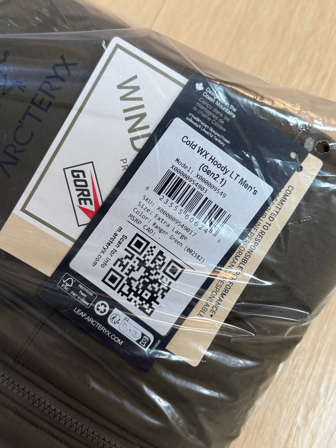 [XL] 아크테릭스 리프 콜드 WX 후디 LT 젠 2.1 레인저그린 상품이미지3