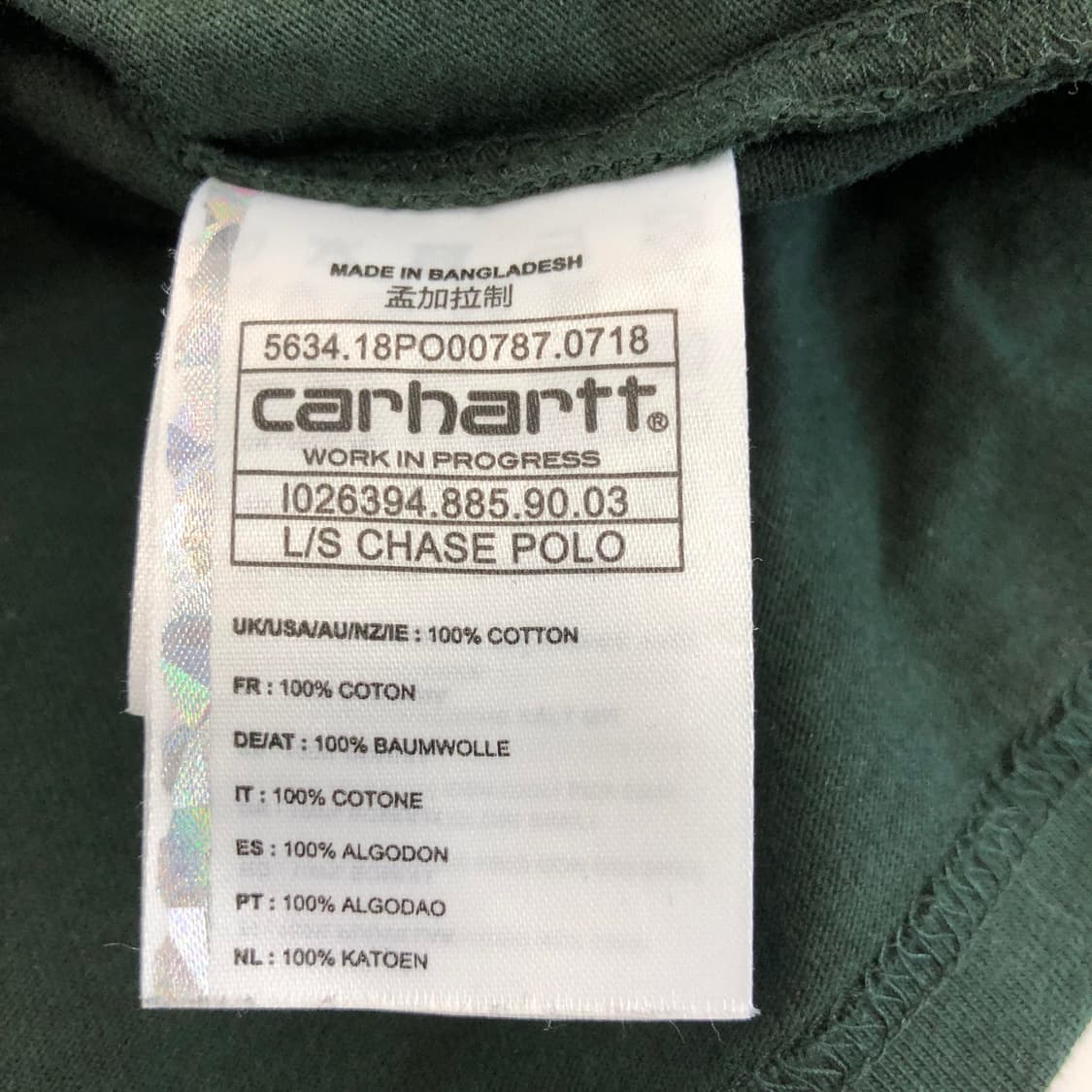 칼하트 WIP L/S CHASE 폴로카라티 S 상품이미지6