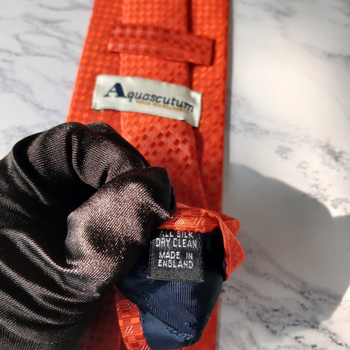 아쿠아스큐텀 실크 오렌지 자카드 패턴 넥타이 9.5cm A+등급 E865 상품이미지10