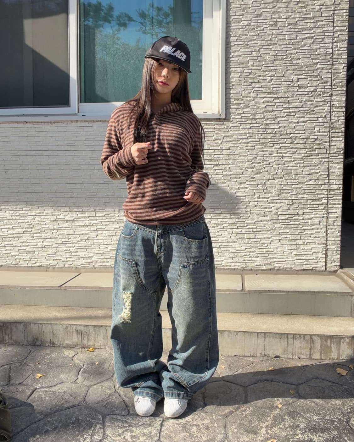 [unisex] 더스티 워싱 데미지 더블니 와이드 데님 pts 상품이미지3