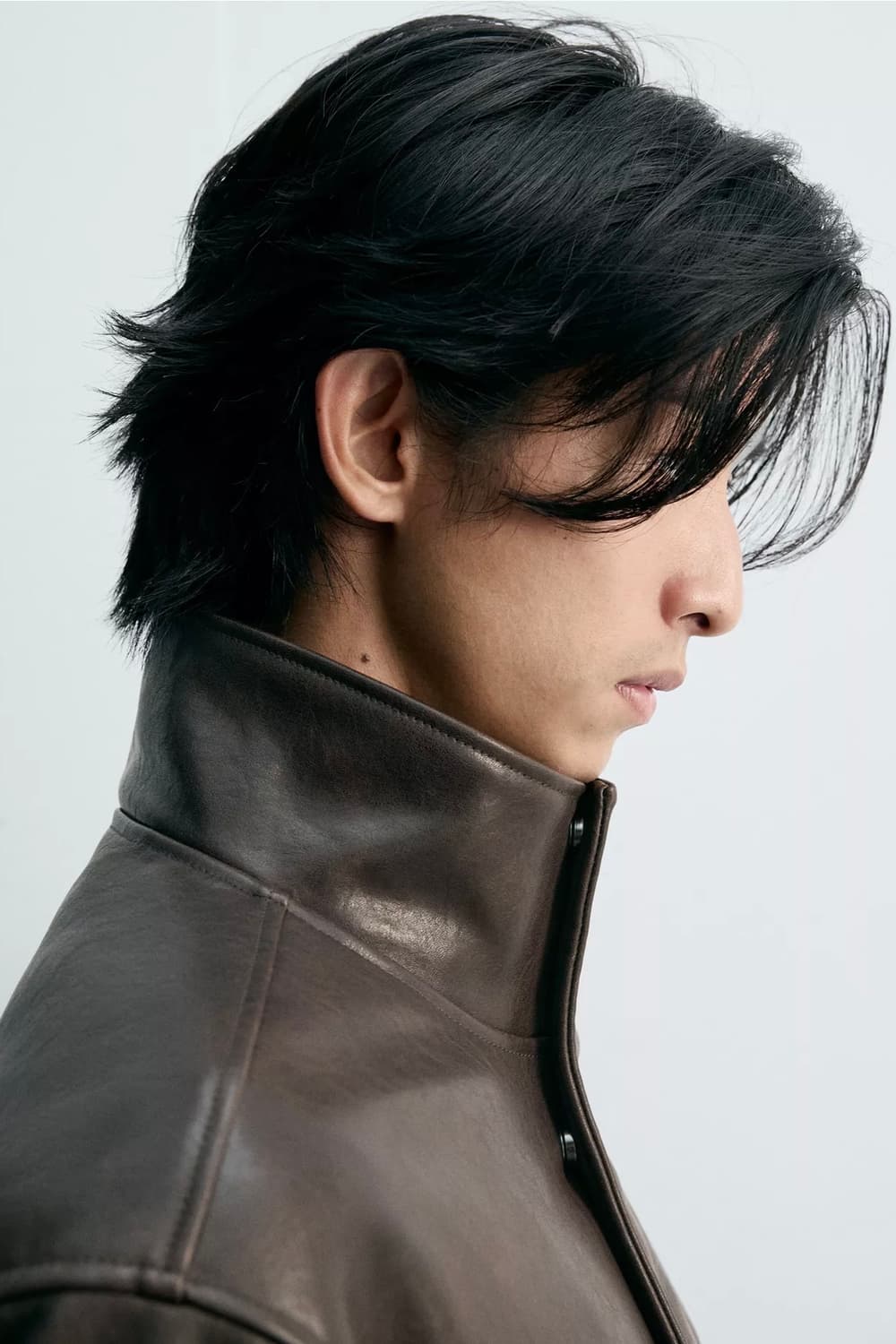 자라 배색 페이크 레더 점퍼 브라운 L 상품이미지5