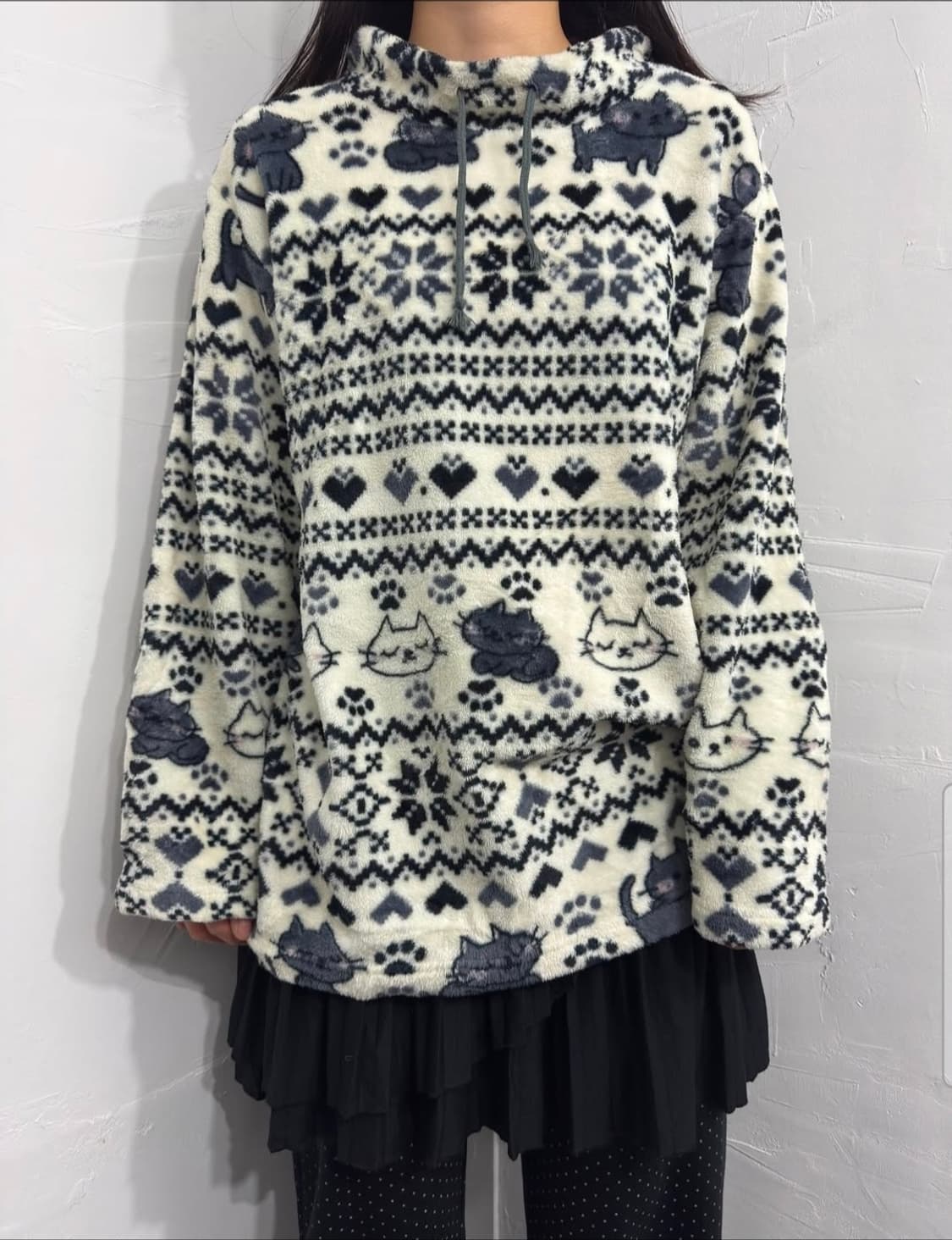 고양이 빈티지 모리걸 후리스 상품이미지1