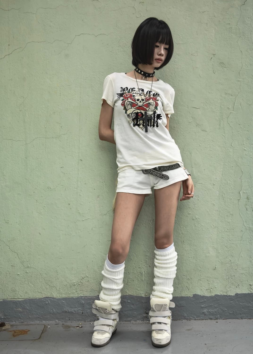 White Skull Printed T-shirt 상품이미지5