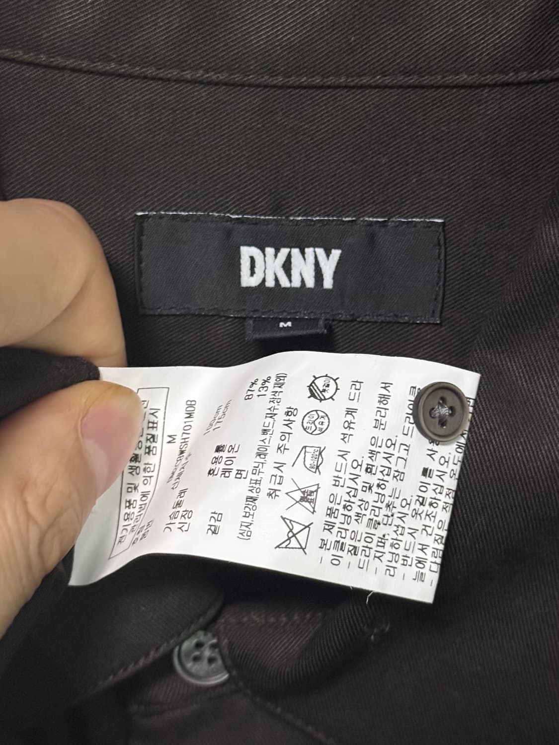 DKNY 도나카란 브라운 갈색 자개 단추 드레스 셔츠 절개 고급 소재 M 상품이미지7