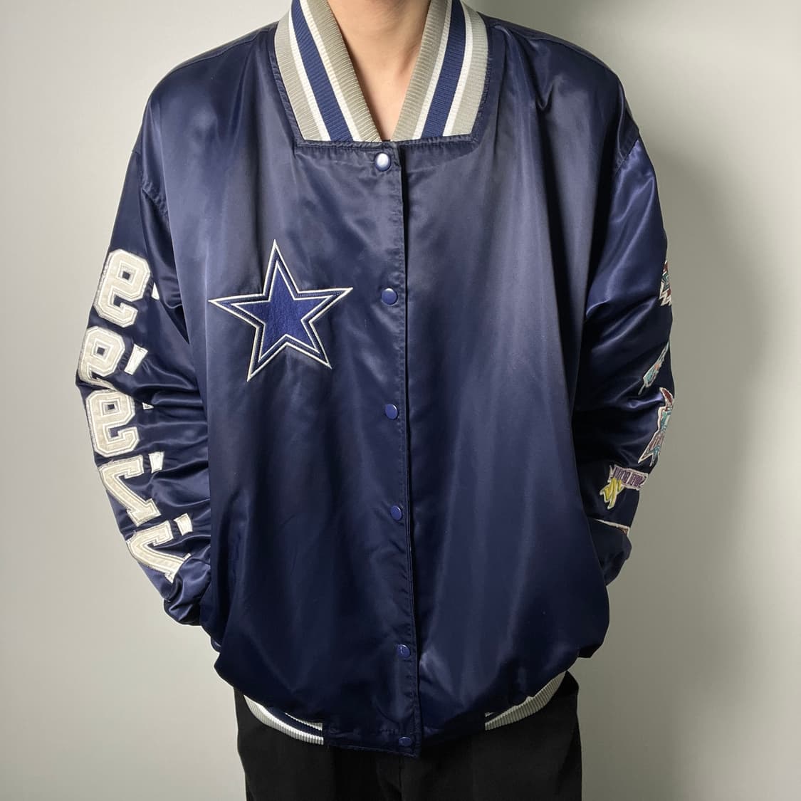 NFL 댈러스 카우보이 슈퍼볼 우승 기념 빈티지 새틴 바시티 자켓 XL 상품이미지3