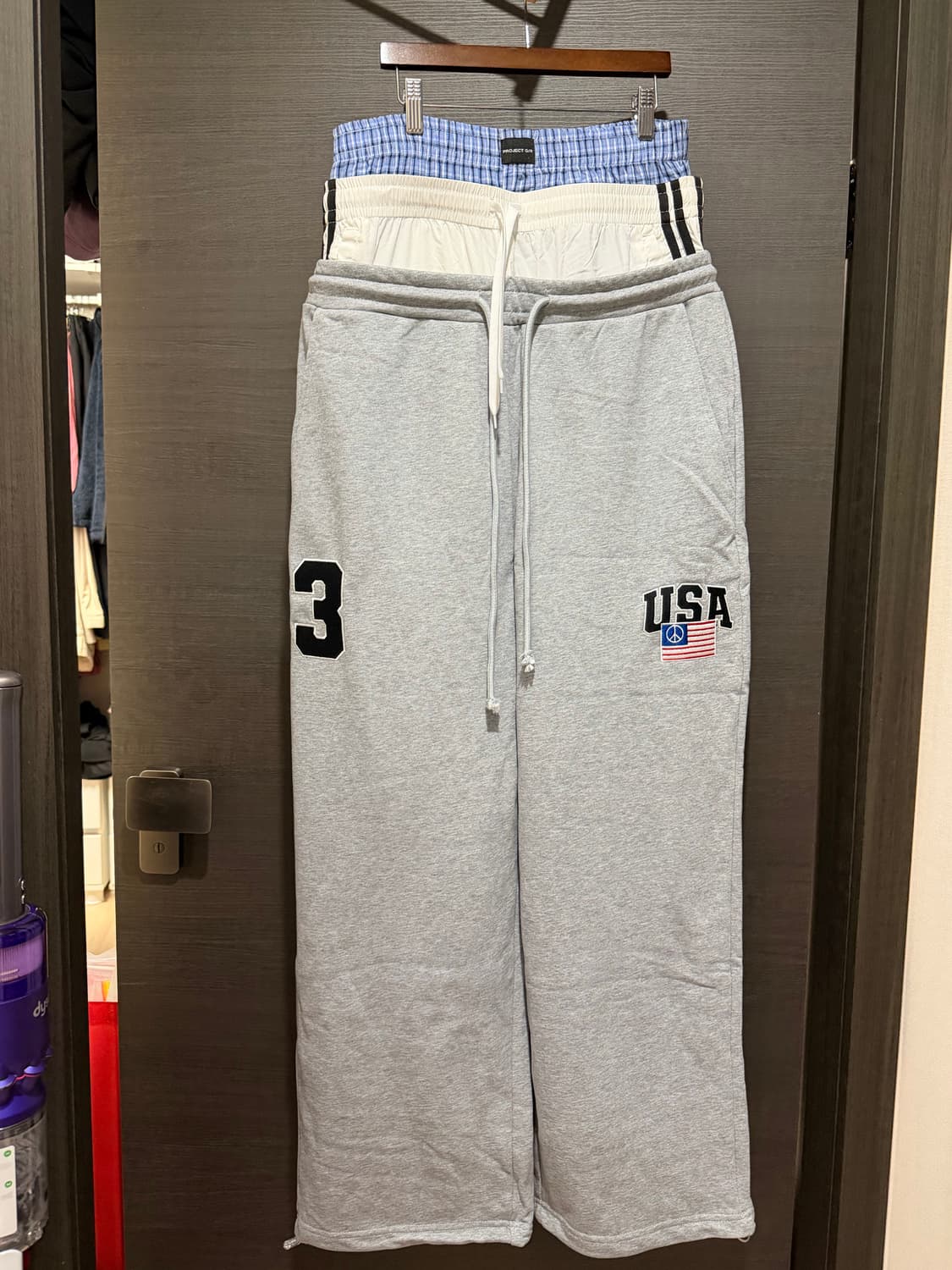 프로젝트 G/R 레이어드 스웨트 팬츠 회색 3사이즈 상품이미지2