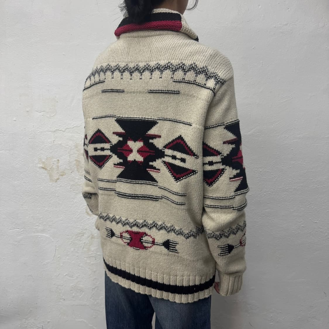 아메리칸이글 아이보리컬러 나바호 패턴 코튼 코위찬 니트 집업 가디건 상품이미지2