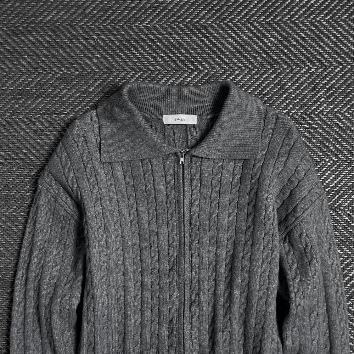 TWEE 빈티지 우먼스 미니멀 꽈배기 니트 집업 그레이o 4756 상품이미지4
