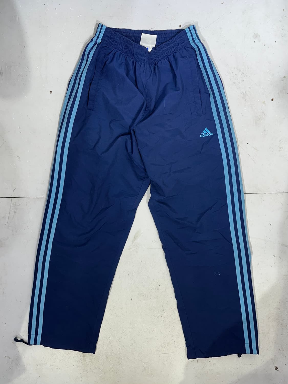 90s 아디다스 네이비 스카이 블루 삼선 와이드 트랙 팬츠  상품이미지4