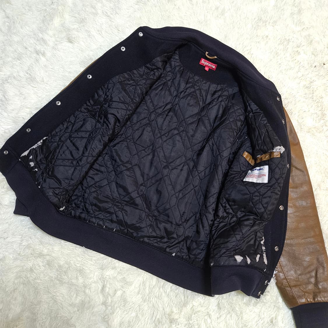 슈프림 07AW 자유의 여신상 가죽 울 블럭 바시티 L size 상품이미지10