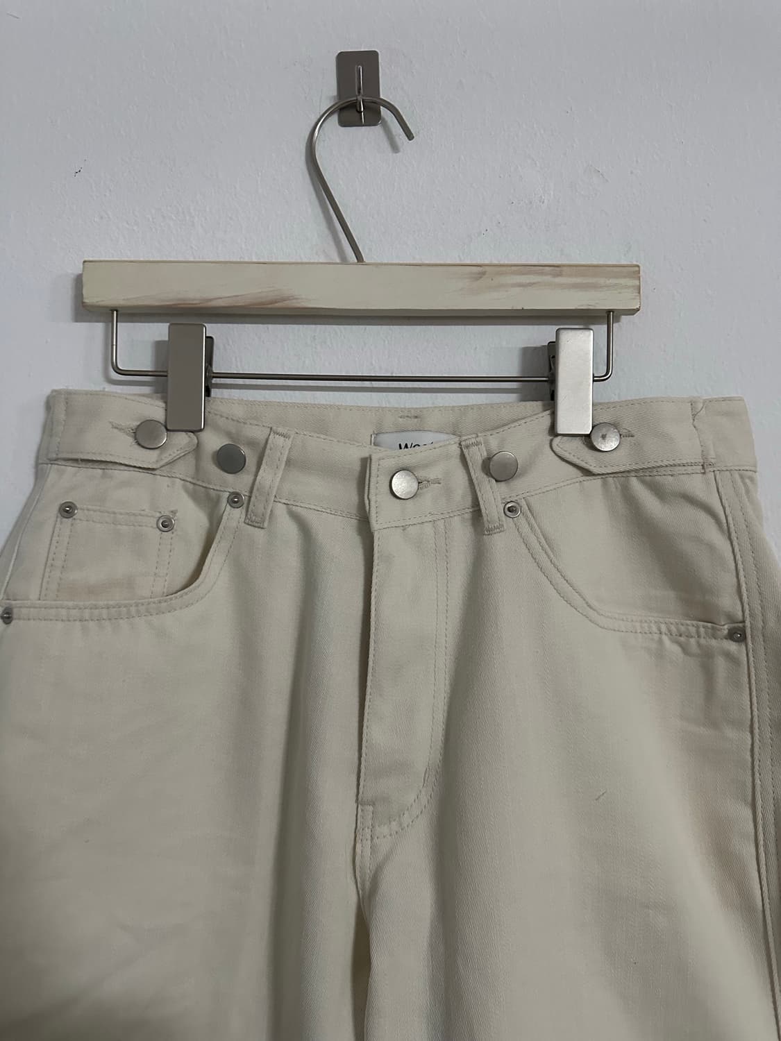 면 와이드 벌룬핏 커브 팬츠 M, L 아이보리 새상품 상품이미지5