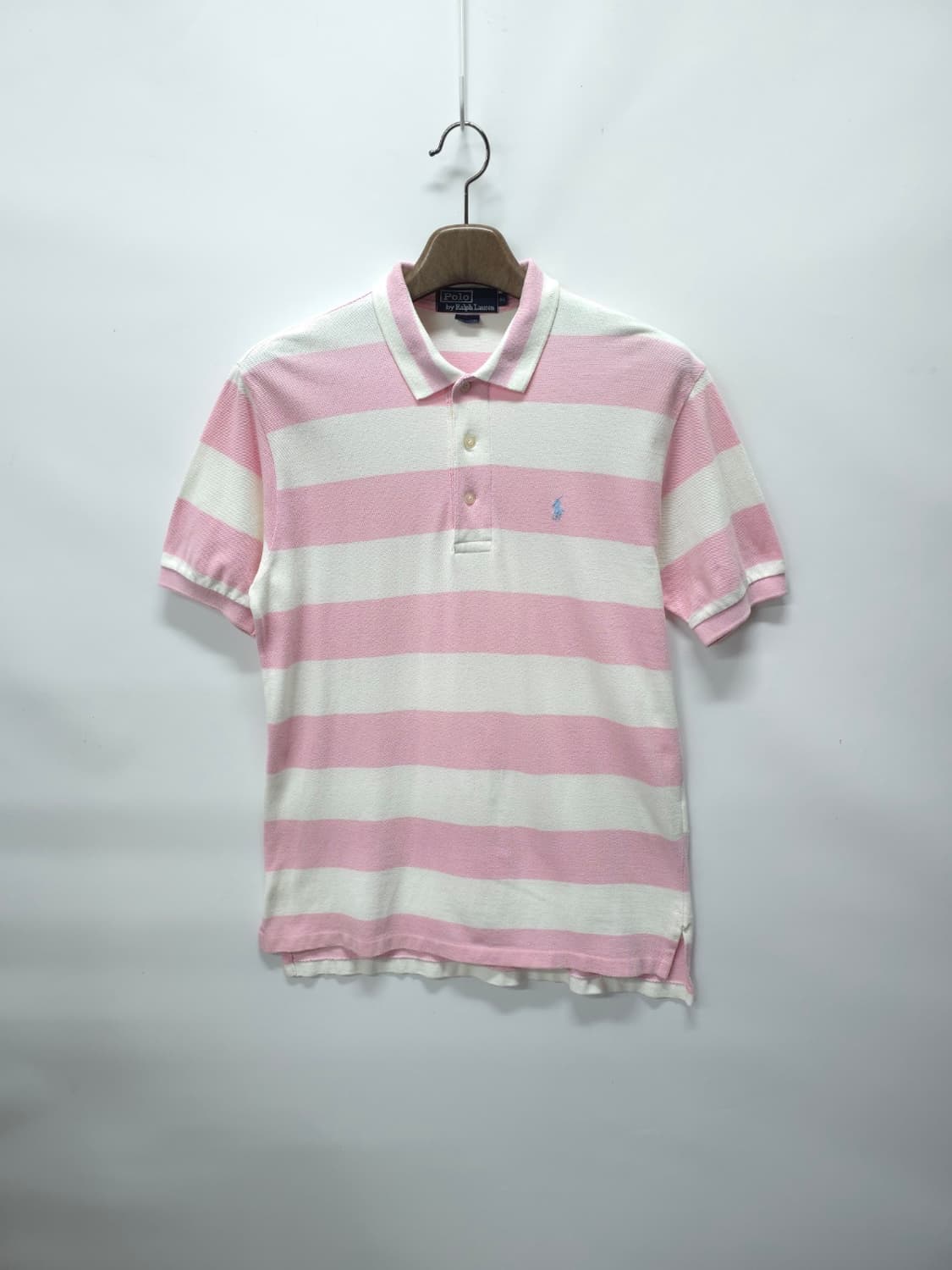 폴로랄프로렌 90s 빈티지 남성 핑크화이트 보더 피케반팔티 상품이미지1
