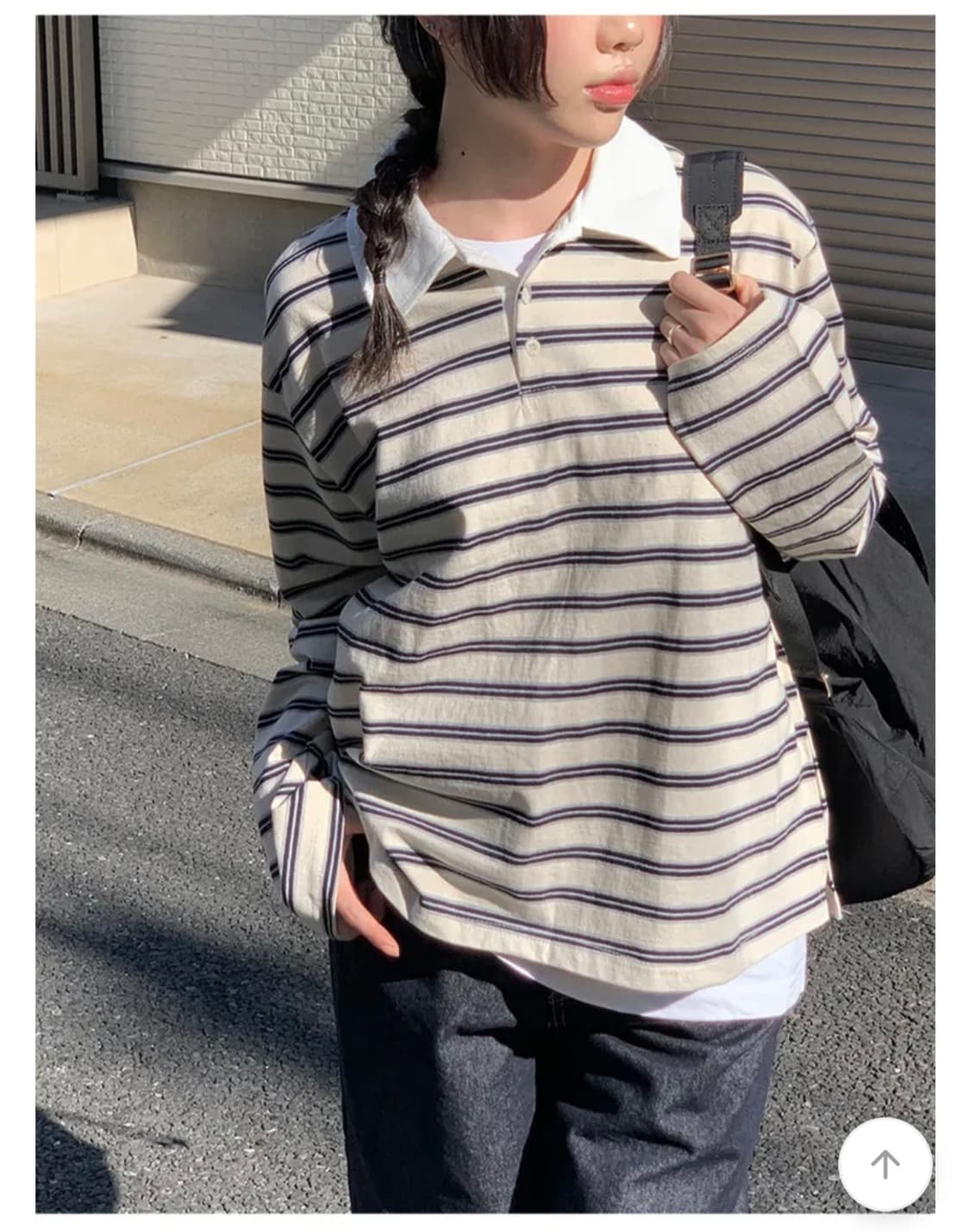 애니원모어 스트라이프 카라 오버핏 티셔츠 상품이미지1