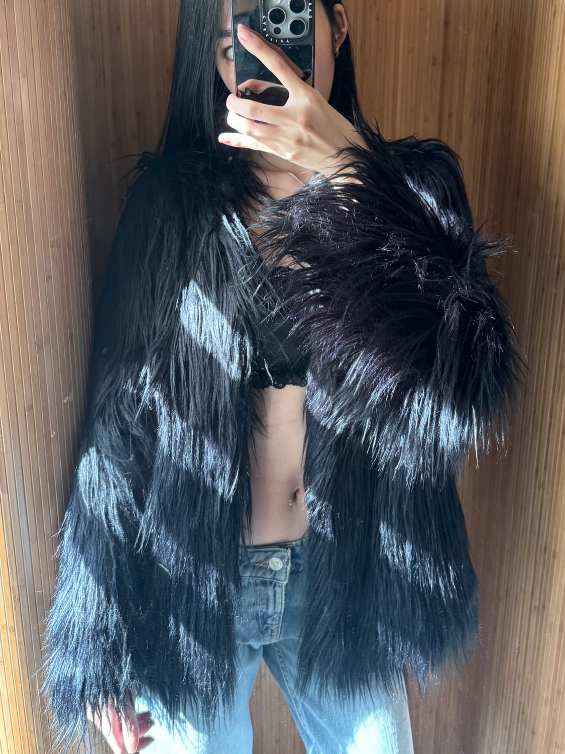 블랙 장모 퍼자켓 상품이미지1