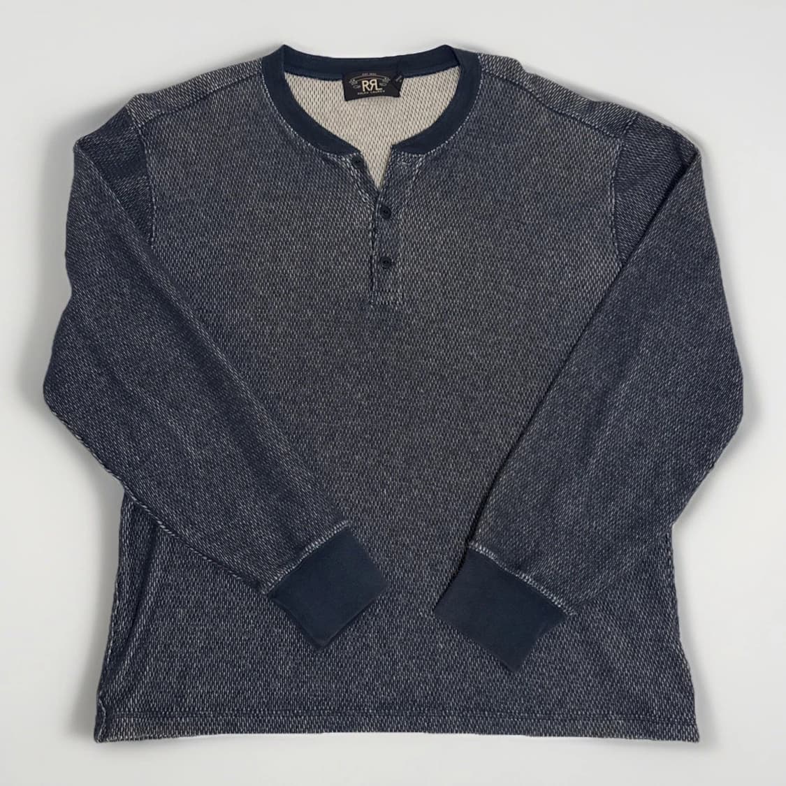 RRL 더블알엘 인디고 자카드 니트 헨리넥 롱슬리브 티셔츠 상품이미지1
