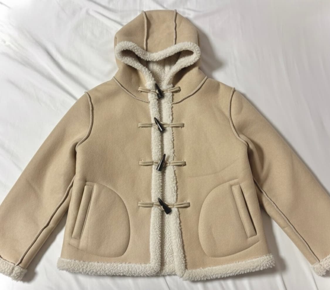 베이지 후드 떡볶이 코트 상품이미지1