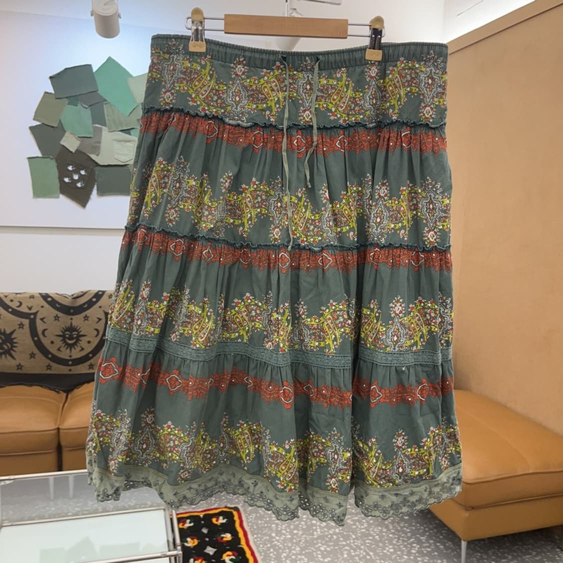 빈티지 보헤미안 모리 페이즐리 패턴 미디 롱스커트 33인치 C07950 상품이미지3