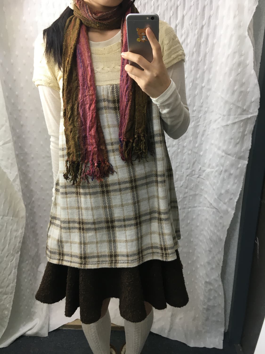 핑크 카키브라운 머플러 상품이미지4